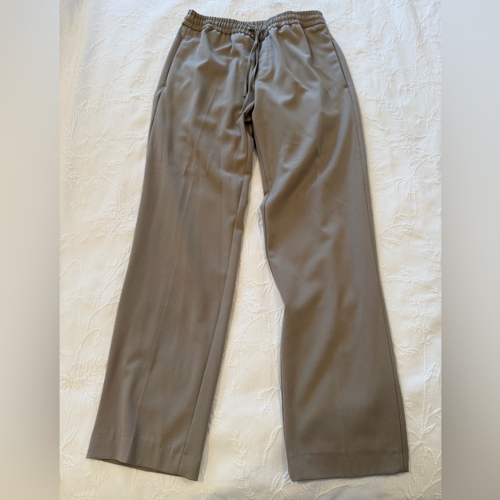 Zara Men's Taupe Straight-Leg Dress Pants with Drawstring